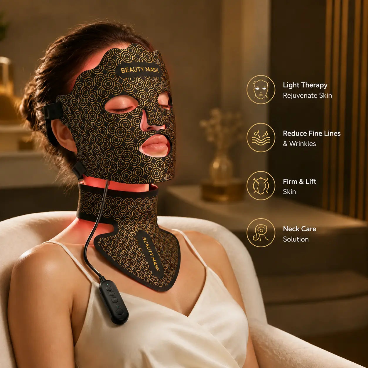 Red Light LED Facial Photon Rejuvenation Device With Silicone Beauty Mask